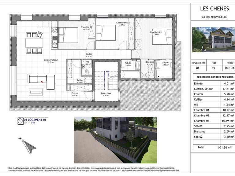 Appartement Neuvecelle - 3 chambres - 101m²